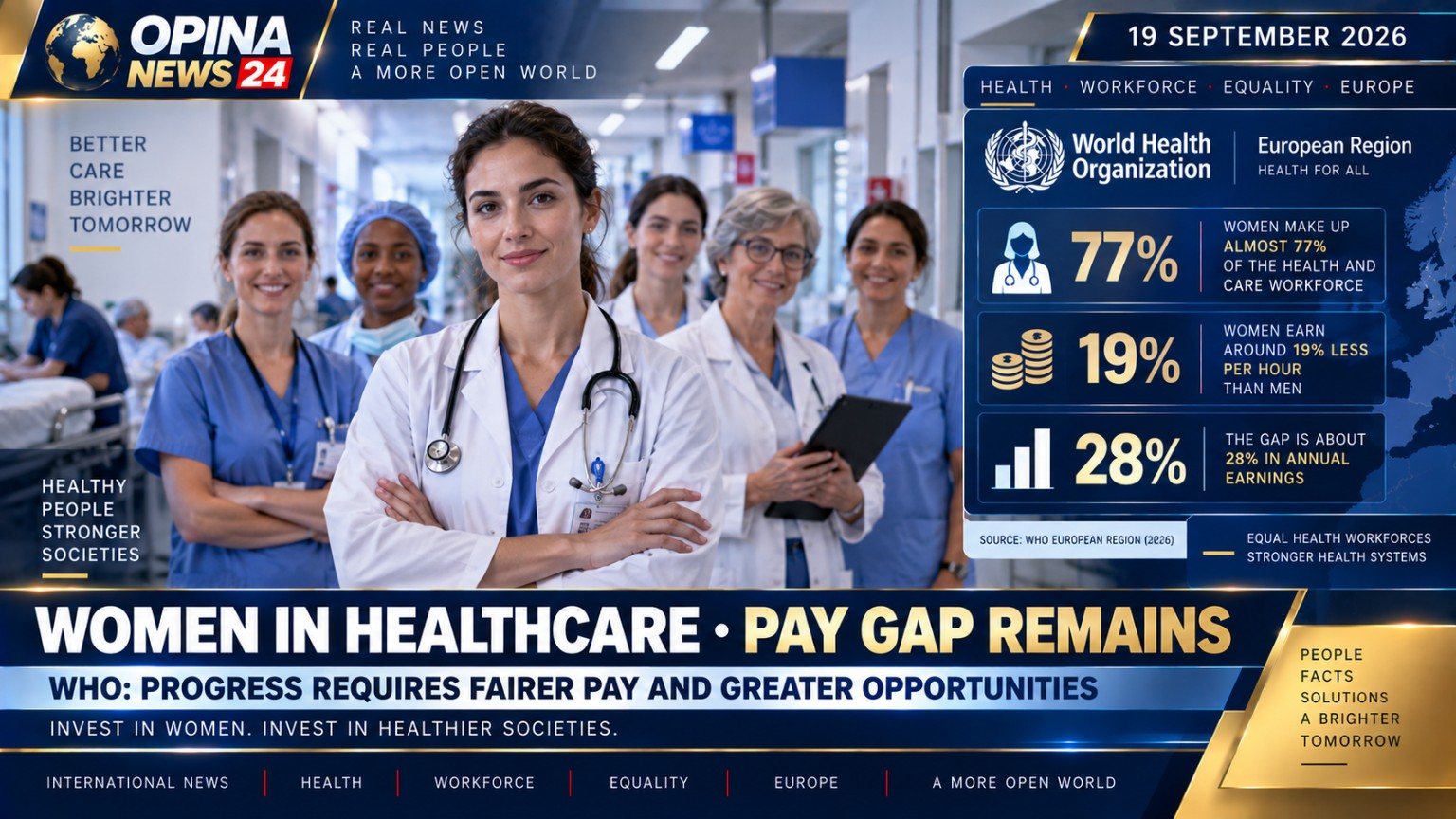 OPINA NEWS 24 visual archive: healthcare workforce pay themed graphic, dated 19 September 2026.