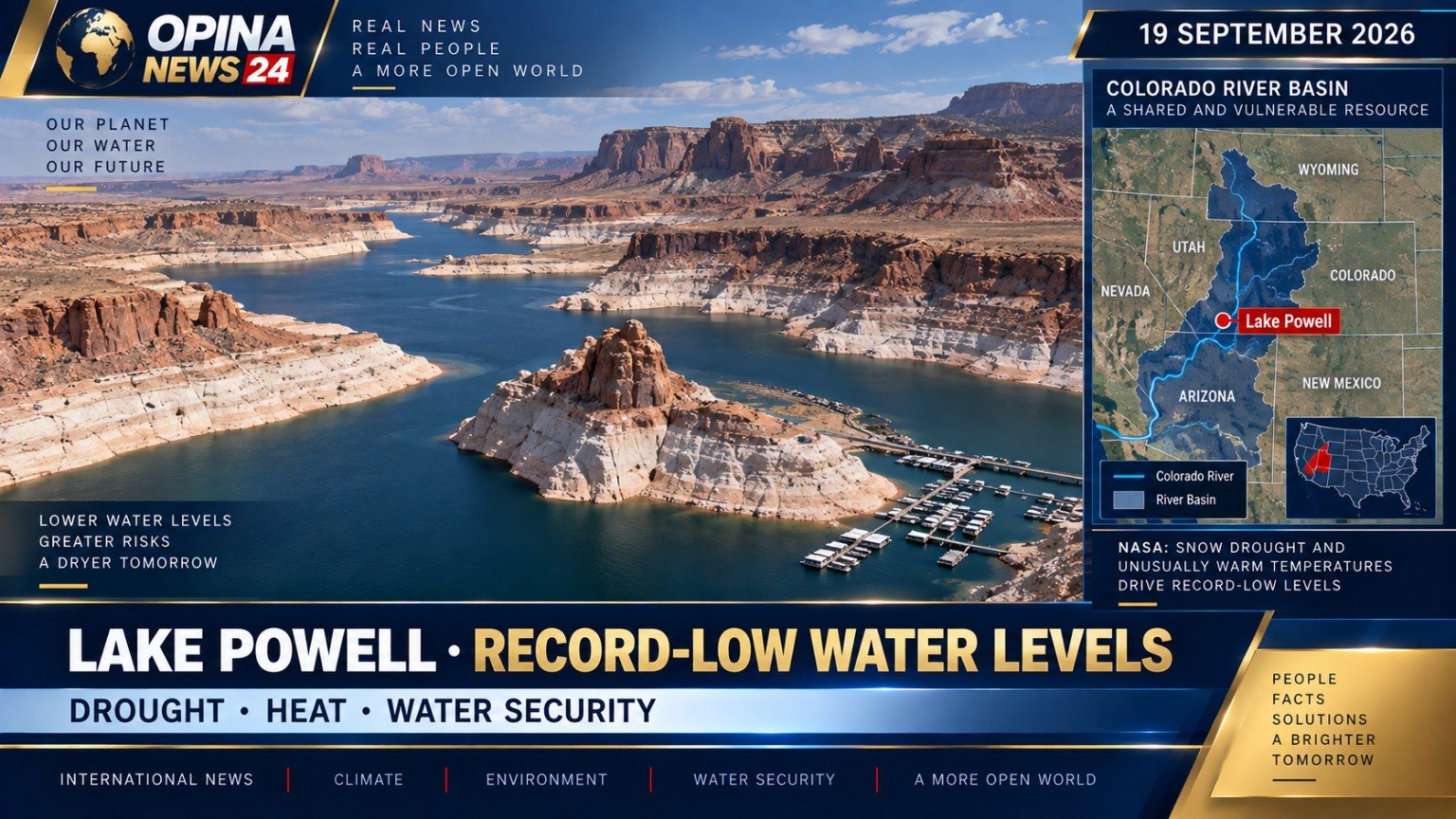Archived OPINA NEWS 24 graphic about Lake Powell and water security.