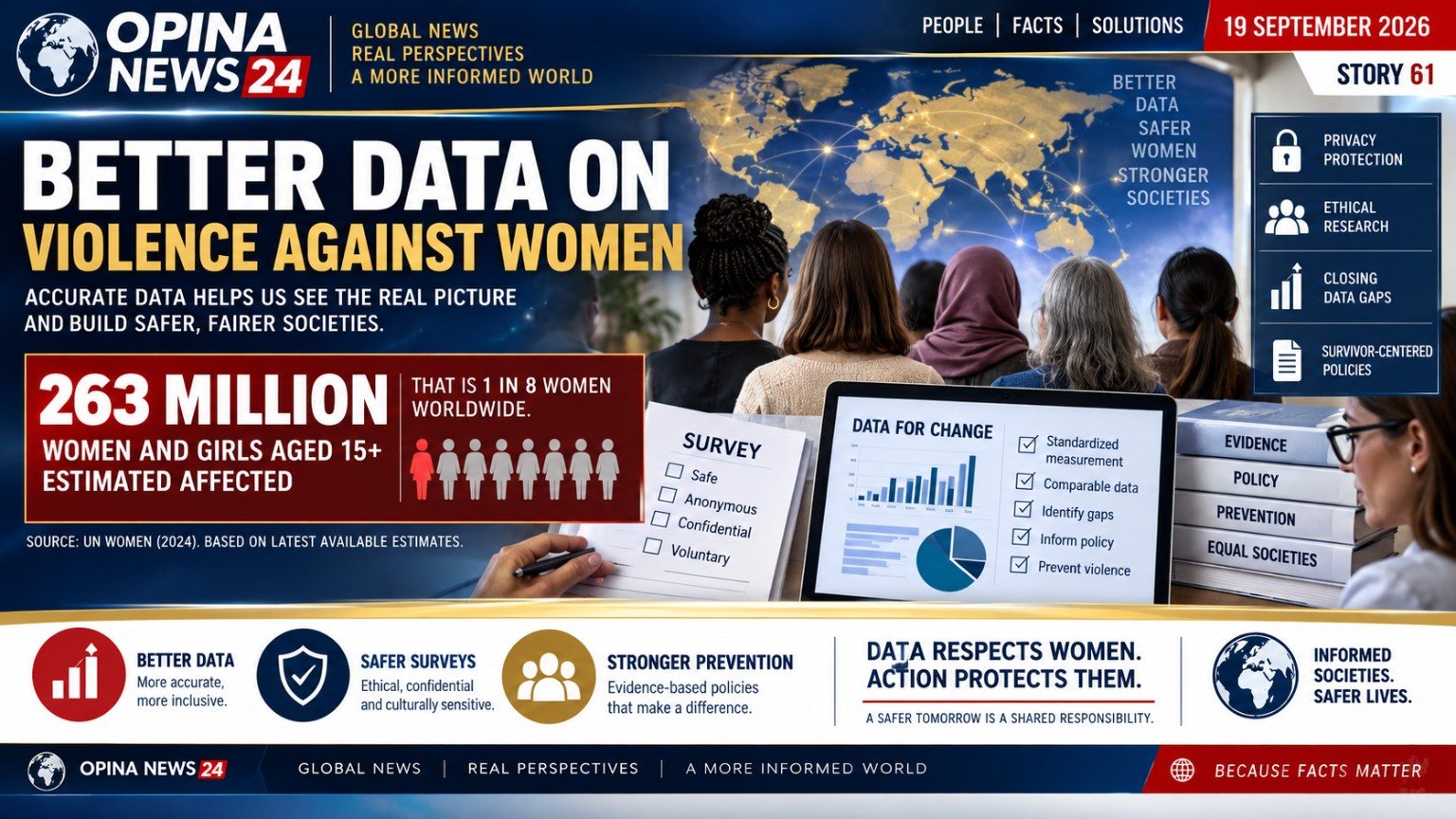 OPINA NEWS 24 visual archive: women’s safety data themed graphic, dated 19 September 2026.